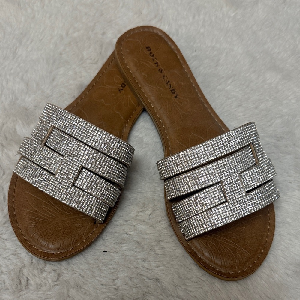 Rock & Candy Silver Slide Sandals